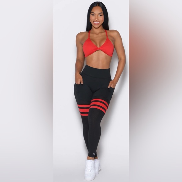 Bombshell Sportswear Scrunch Thigh Highs- Black and Red Leggings - Picture 3 of 16